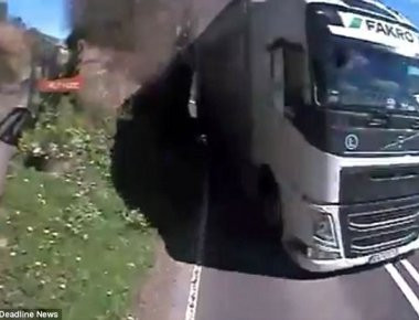 Αν η τύχη είναι με το μέρος σου! Δείτε πώς γλίτωσε μετωπική με νταλίκα (βίντεο)